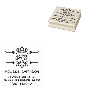 Elegant Geblüht Personalisierte Monogramm-Adresse Gummistempel