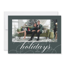 Elegant Geblüht Script DkGreen Holiday Foto Card
