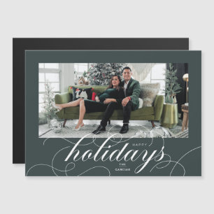 Elegant Geblüht Script DkGreen Holiday Foto Card Magneteinladung
