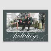 Elegant Geblüht Script DkGreen Holiday Foto Card Magneteinladung (Vorderseite)