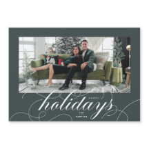 Elegant Geblüht Script DkGreen Holiday Foto Card