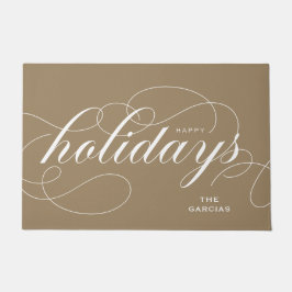 Elegant Geblüht Script Happy Holidays Gold Fußmatte