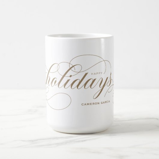 Elegant Geblüht Script Happy Holidays Gold Kaffeetasse (Mittel)