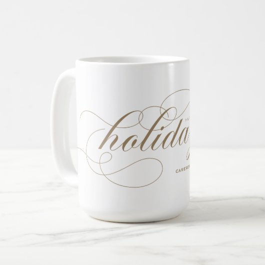 Elegant Geblüht Script Happy Holidays Gold Kaffeetasse (Vorderseite Links)