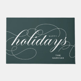 Elegant Geblüht Script Happy Holidays Green Fußmatte