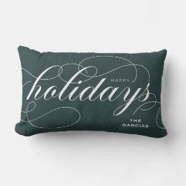 Elegant Geblüht Script Happy Holidays Green Lendenkissen