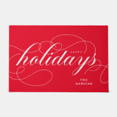 Elegant Geblüht Script Happy Holidays Red Fußmatte (Vorderseite)