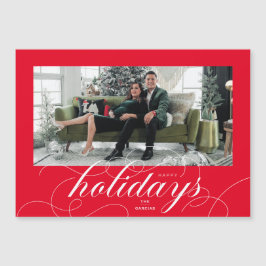 Elegant Geblüht Script Red Holiday Foto Card Magneteinladung
