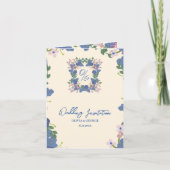 Elegant geflochtene Blue Lila Floral Monogram Wedd Einladung (Vorderseite)