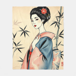 Elegant Geisha mit Bambus und Tintenpatterns Fleecedecke