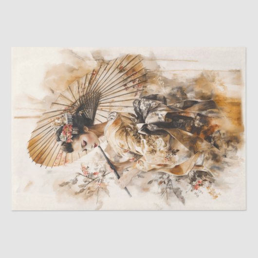 Elegant Geisha mit traditionellem Schirm Seidenpapier (Vorderseite)