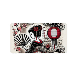 Elegant Geisha Return Address Label Adressaufkleber