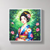 Elegant Geisha Wall - Blumenstrauch von Kimono Leinwanddruck (Vorderseite)