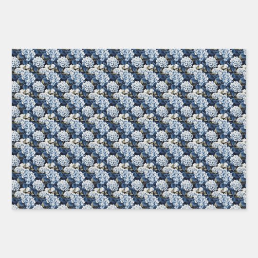 Elegant gekachelte blaue Hydrangea-Blume Geschenkpapier Set (Vorderseite)