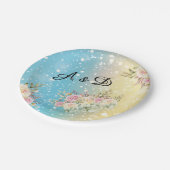 Elegant gelb, blau Schnee, rosa, floral Pappteller (Schrägansicht)