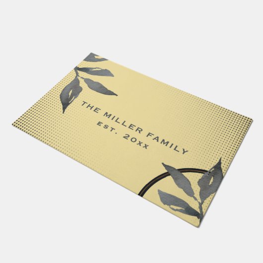 Elegant Gelb & Grau Familienname & Datum Doormat Fußmatte (Schrägansicht)