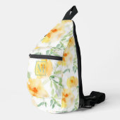 Elegant gelb pfirsichfarbene Aquarellblüte Crossbody Bag (Rechte Ecke)