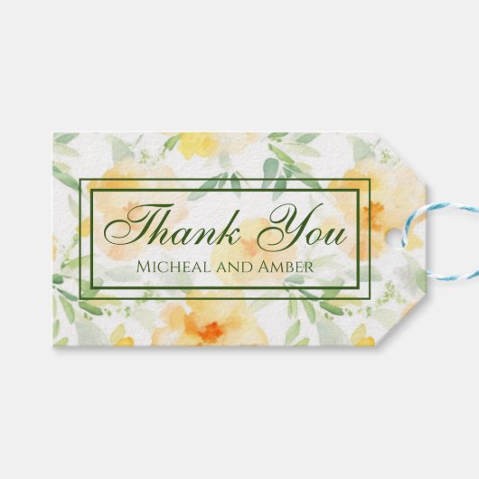 Elegant gelb pfirsichfarbene Aquarellblüte Geschenkanhänger (Vorderseite (Horizontal))