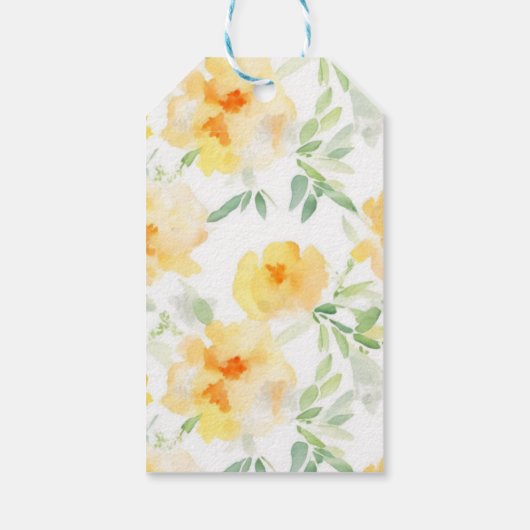 Elegant gelb pfirsichfarbene Aquarellblüte Geschenkanhänger (Rückseite)