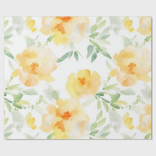 Elegant gelb pfirsichfarbene Aquarellblüte Geschenkpapier (Flach)