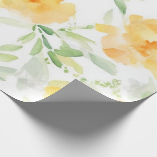 Elegant gelb pfirsichfarbene Aquarellblüte Geschenkpapier (Ecke)