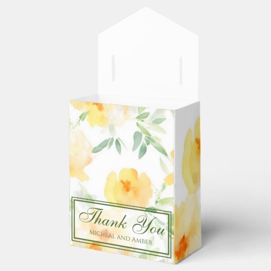 Elegant gelb pfirsichfarbene Aquarellblüte Geschenkschachtel (Geöffnet)