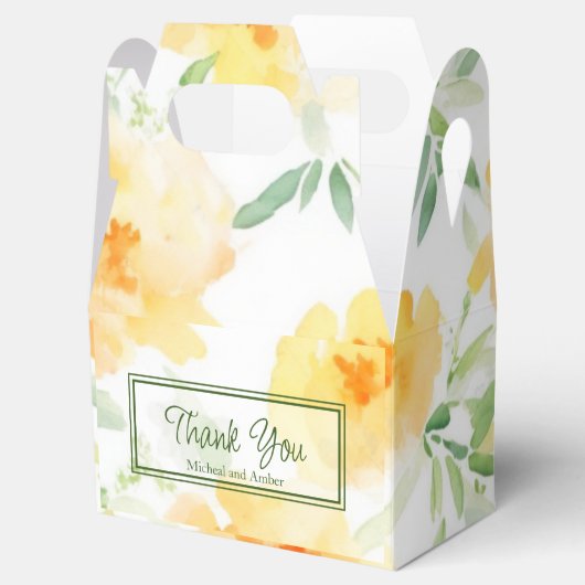 Elegant gelb pfirsichfarbene Aquarellblüte Geschenkschachtel (Geöffnet)