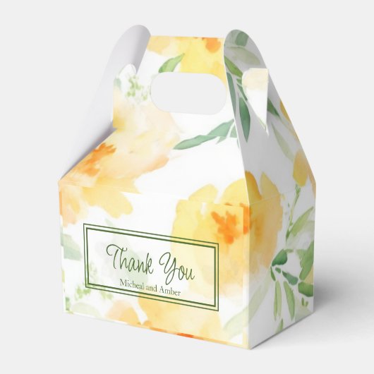 Elegant gelb pfirsichfarbene Aquarellblüte Geschenkschachtel (Vorderseite)