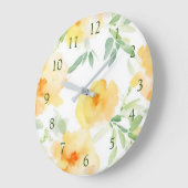 Elegant gelb pfirsichfarbene Aquarellblüte Große Wanduhr (Winkel)