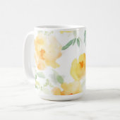 Elegant gelb pfirsichfarbene Aquarellblüte Kaffeetasse (Vorderseite Links)