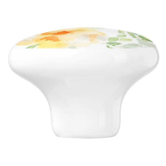Elegant gelb pfirsichfarbene Aquarellblüte Keramikknauf (Seitenansicht)