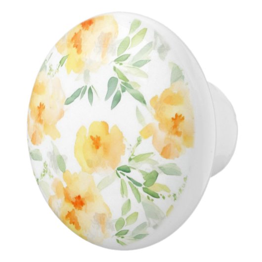 Elegant gelb pfirsichfarbene Aquarellblüte Keramikknauf (Rechts)