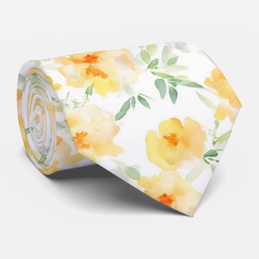 Elegant gelb pfirsichfarbene Aquarellblüte Krawatte (Gerollt)
