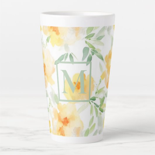 Elegant gelb pfirsichfarbene Aquarellblüte Milchtasse (Vorderseite)