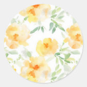 Elegant gelb pfirsichfarbene Aquarellblüte Runder Aufkleber (Vorderseite)