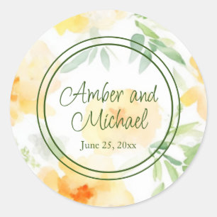 Elegant gelb pfirsichfarbene Aquarellblüte Runder Aufkleber