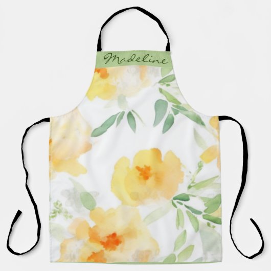 Elegant gelb pfirsichfarbene Aquarellblüte Schürze (Vorderseite)