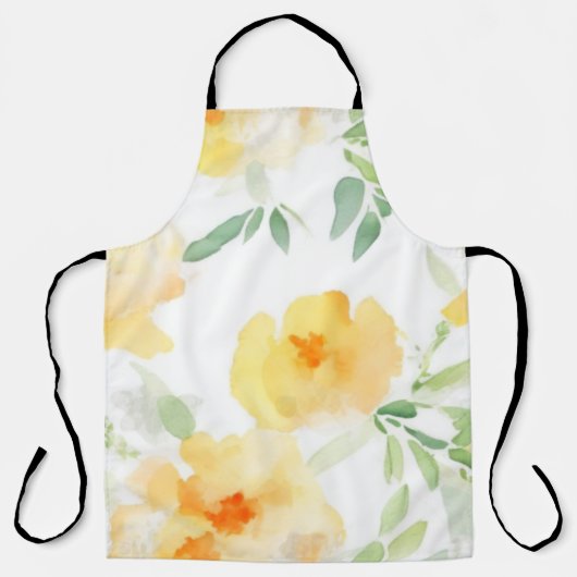 Elegant gelb pfirsichfarbene Aquarellblüte Schürze (Vorderseite)