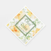 Elegant gelb pfirsichfarbene Aquarellblüte Serviette (Ecke)