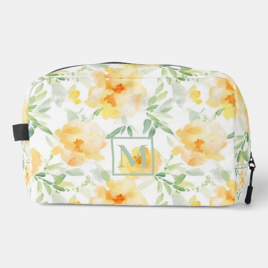 Elegant gelb pfirsichfarbene Aquarellblüte Waschbeutel (Vorderseite)