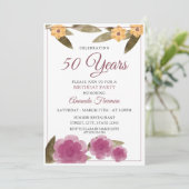 Elegant Gelb & Purple Blumen Mutter Geburtstag Einladung (Stehend Vorderseite)