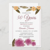 Elegant Gelb & Purple Blumen Mutter Geburtstag Einladung (Vorne/Hinten)