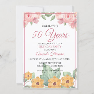 Elegant Gelb & Rosa Blumenmutter zum Geburtstag Einladung