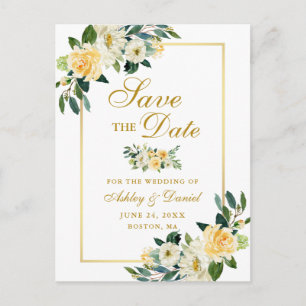 Elegant, Gelb und Blüte Save the Date Ankündigungspostkarte