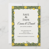 Elegant Gelbe grüne Wildblumen Blumenreath Save The Date (Vorderseite)