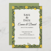 Elegant Gelbe grüne Wildblumen Blumenreath Save The Date (Vorne/Hinten)