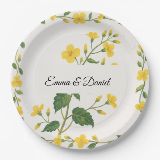 Elegant Gelbe grüne Wildblumen Blüte Pappteller (Vorderseite)