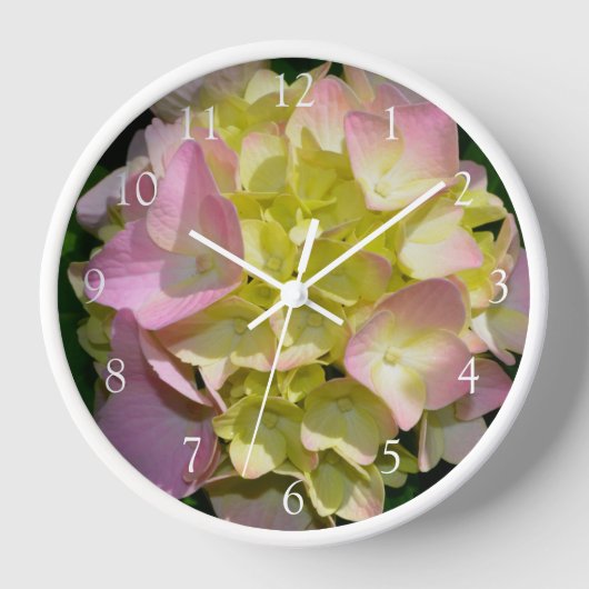 Elegant-gelbe, rosa grüne, blumengrüne Hydrangeas Uhr (Vorderseite)