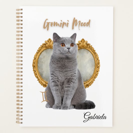 Elegant Gemini Zodiac Cat White Planner Notebook Planer (Vorderseite)