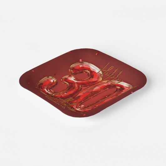 Elegant Gemstone Ruby and Gold 30th Birthday Pappteller (Gewinkelt)